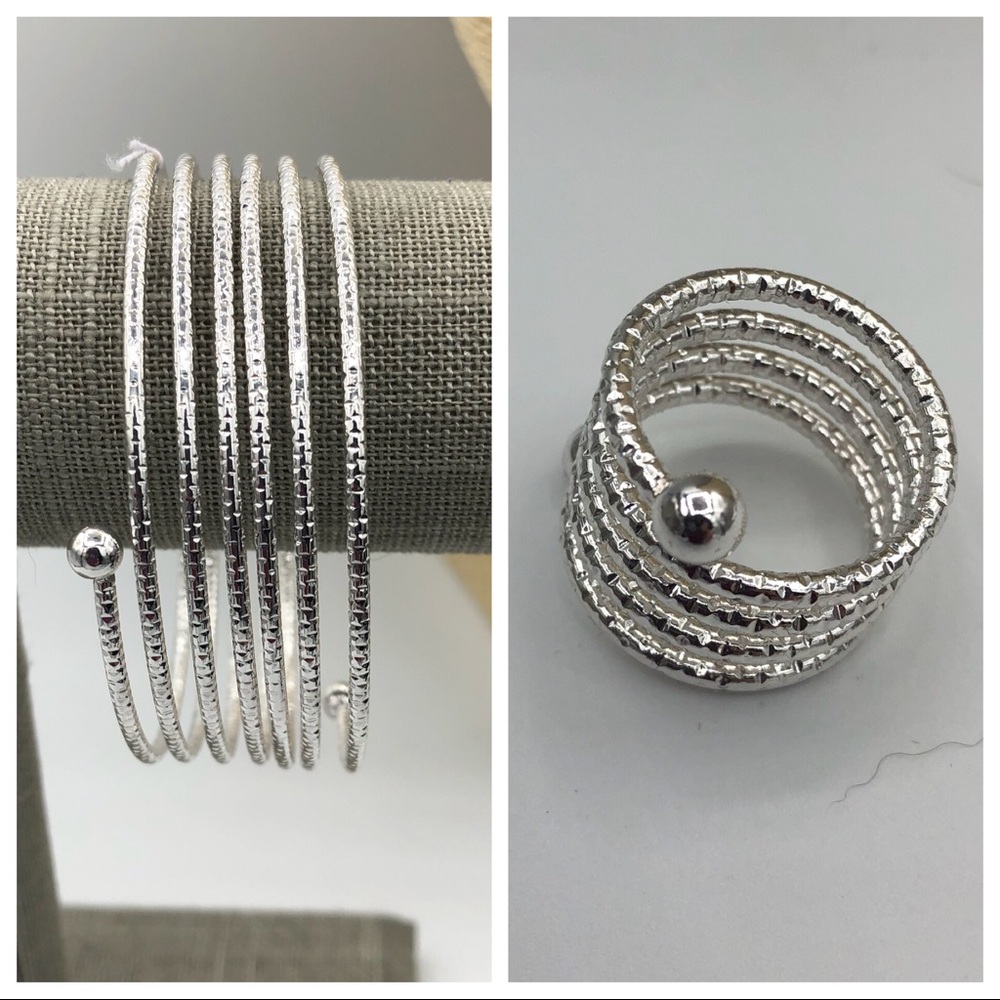 NEW SILVER TONE WRAP BRACELET AND RING SET - Picture 2 of 5